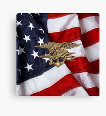 U.S. Navy SEALs Trident over American Flag Canvas Print