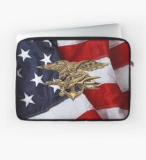 U.S. Navy SEALs Trident over American Flag Laptop Sleeve