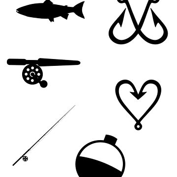 fishing hook, heart hooks, bobber, fishing pole Sticker for Sale