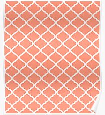 Coral Pink White Quatrefoil Pattern Poster