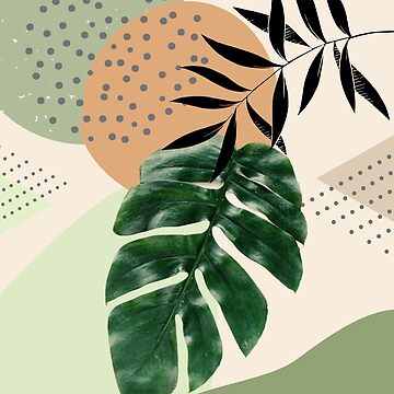 Artwork thumbnail, Tropical Monstera Abstract Art with soft shapes in warm earthy tones with green leaves I by AbstractTrace