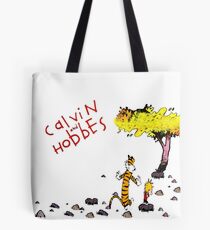 Playing with best friend Calvin and Hobbes Tote Bag