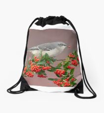 Northern Mockingbird and berries Drawstring Bag