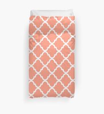 Coral Pink White Quatrefoil Pattern Duvet Cover