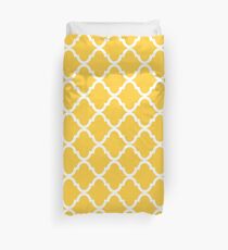 Mustard Yellow White Quatrefoil Pattern Duvet Cover