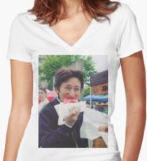 Araki eating a donut Women's Fitted V-Neck T-Shirt
