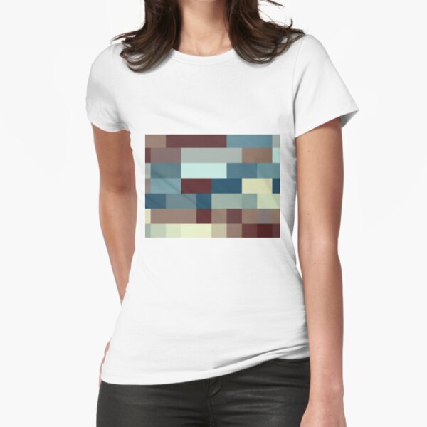 Checkered Pattern Design Brown Blue Tan Fitted T-Shirt