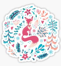Fox with winter flowers and snowflakes Sticker