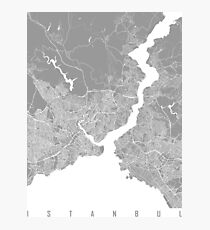 Istanbul map grey Photographic Print