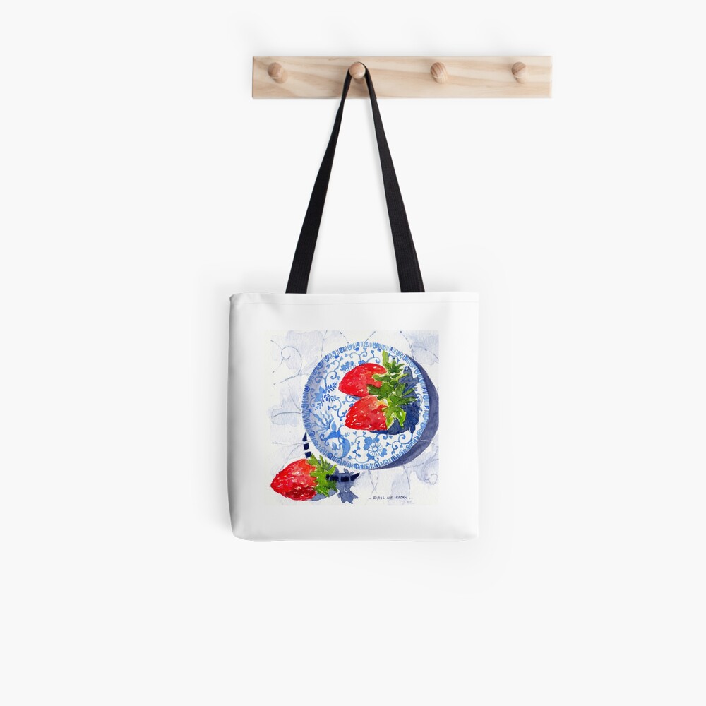 Three Strawberries - watercolour painting Tote Bag