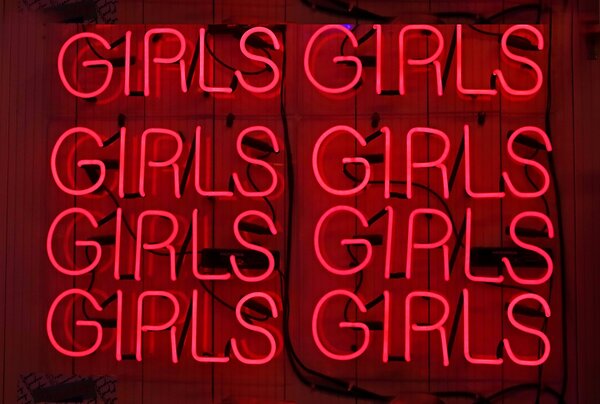 Girls,girls,girls,neon sign, in red