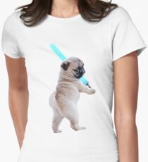 Pug with Lightsaber Women's Fitted T-Shirt