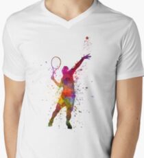 tennis player at service serving silhouette 01 Men's V-Neck T-Shirt