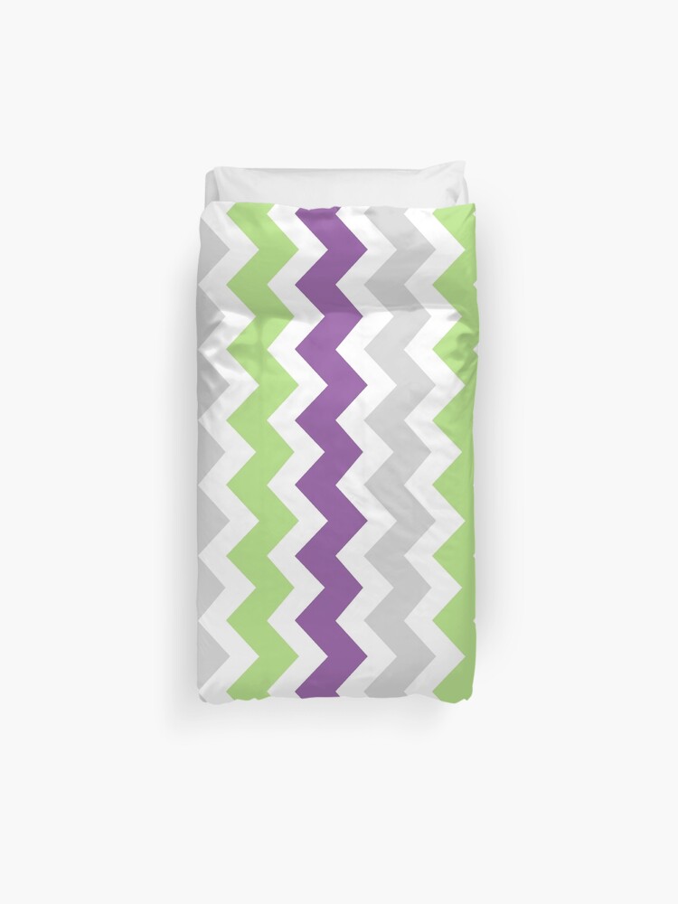 Purple Lime Green Grey Chevron Pattern Duvet Cover By