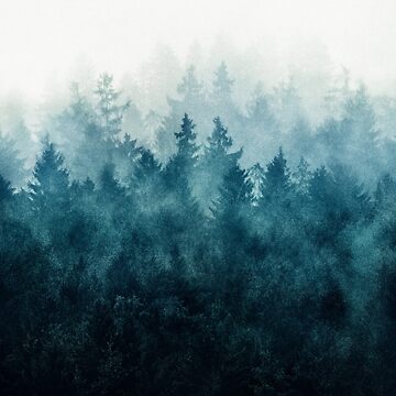 Artwork thumbnail, The Heart Of My Heart // So Far From Home Of A Misty Foggy Fall Wilderness Forest Covered In Blue Magic Fog by tekay