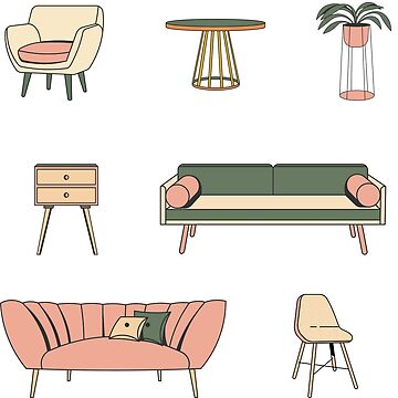 Set of Mid Century Furniture Items Pink and Green Sticker for Sale by A.  P.