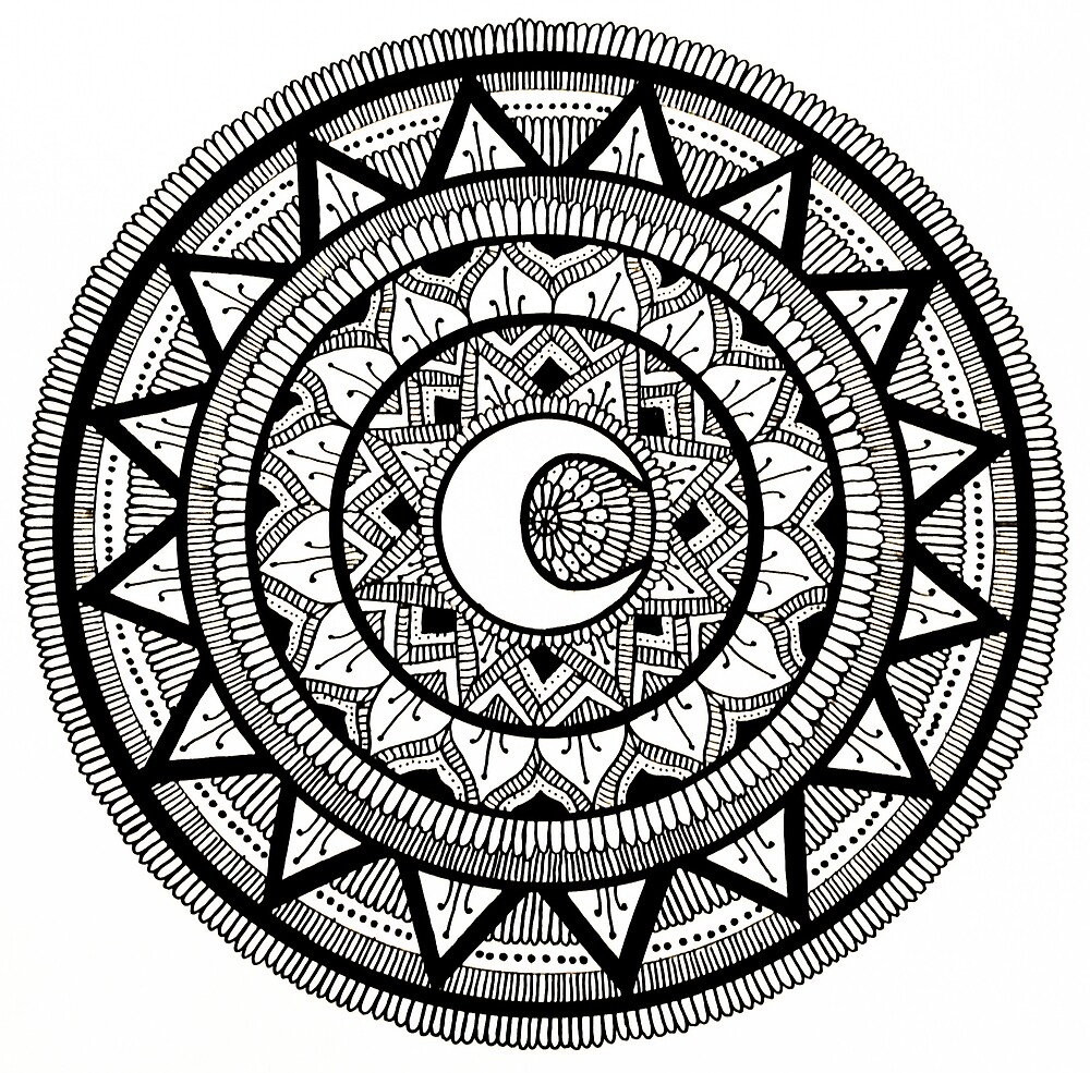 "Black and White moon Mandala" by art-and-soul | Redbubble