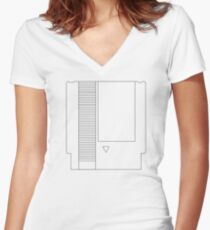 NES Cartridge - Black Ink Women's Fitted V-Neck T-Shirt