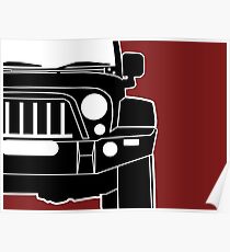 JK Jeep Wrangler with Bull Bar - Front Left Corner & Zoom - Sticker / Phone Case Poster