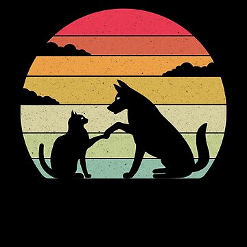 Artwork thumbnail, BLACK CAT AND BLACK DOG FRIENDS LOVE EACH OTHER RETRO VINTAGE DISTRESSED by Catinorbit