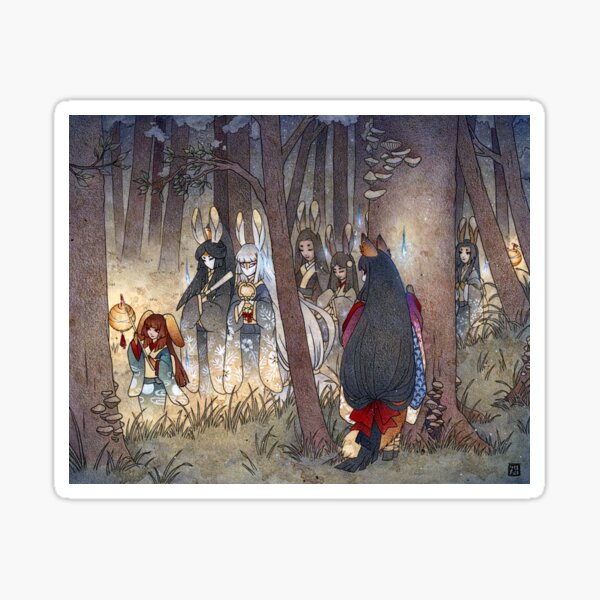 Procession - Kitsune Fox Rabbit Yokai Sticker