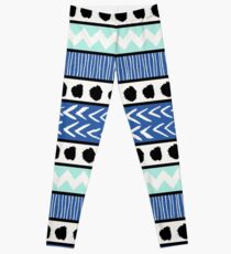Blue, Mint and Black Ethnic Pattern Leggings