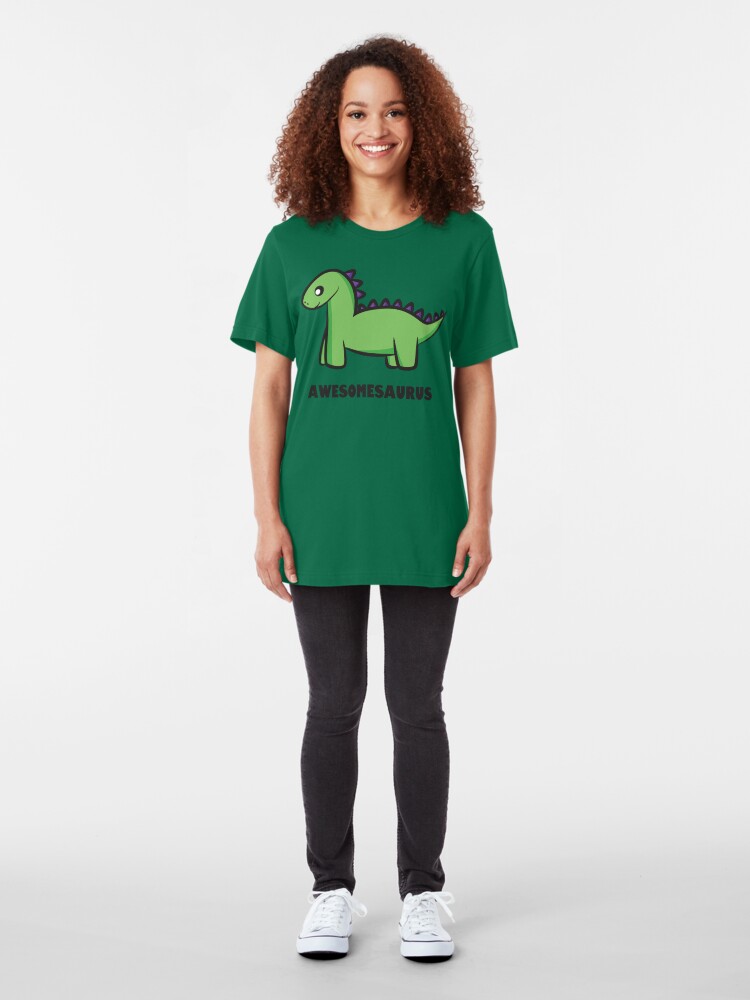 Alternate view of Awesomesaurus (green) Slim Fit T-Shirt