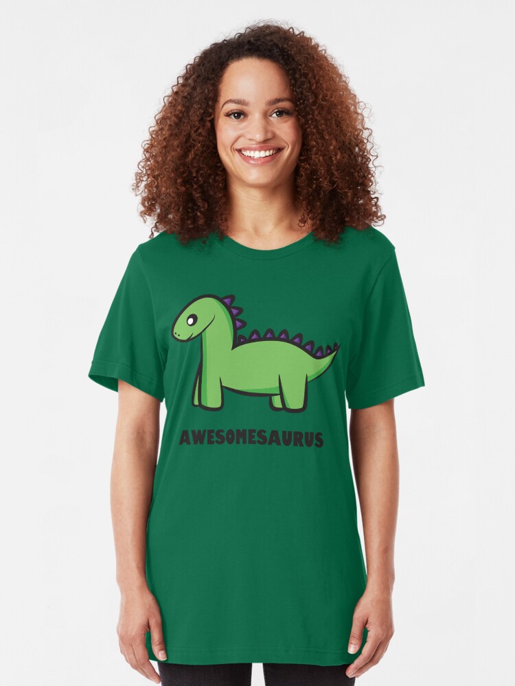 Alternate view of Awesomesaurus (green) Slim Fit T-Shirt