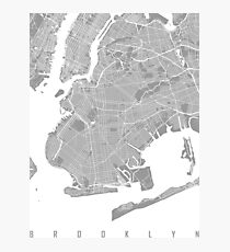 Brooklyn map grey Photographic Print
