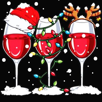 Wine Glass Christmas Santa Hat Reindeer Funny Christmas Gift - Christmas  Wine - Sticker