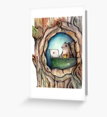 "Spreadsheet Squirrel" - watercolor squirrel in tree, woodland creatures, squirrel painting, hipster squirrel Greeting Card