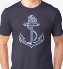 White and blue anchor with rope Unisex T-Shirt