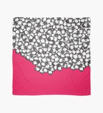 Hand Drawn Black and White Flowers on Hot Pink Scarf