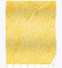 Brussels map yellow Poster