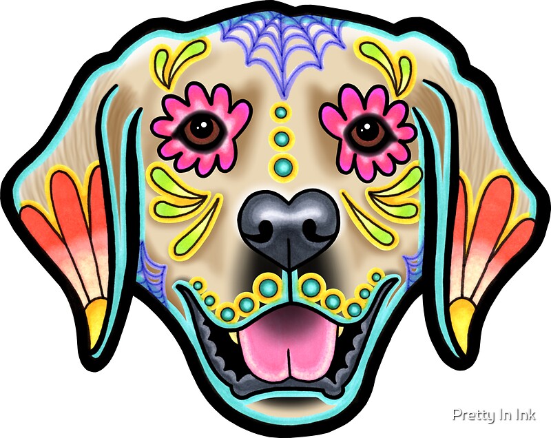 "Day of the Dead Golden Retriever Sugar Skull Dog" Stickers by