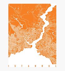 Istanbul map orange Photographic Print