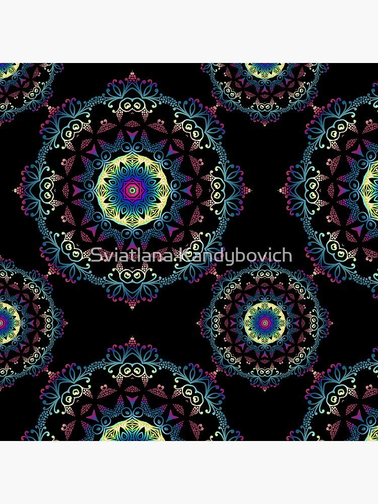 Abstract Mandala Pattern On The Black Background Sticker By Kanvisstyle Redbubble 
