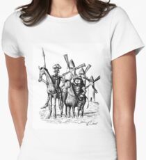 Don Quixote and Sancho Panza ink drawing Women's Fitted T-Shirt