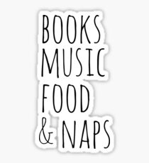 Pegatina libros, música, comida y siestas