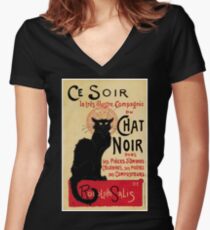 The black cat, le chat noir famous art nouveau ad Fitted V-Neck T-Shirt