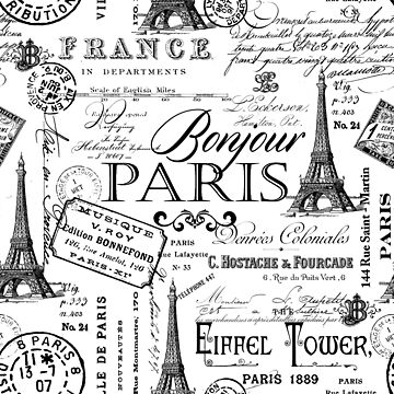 Artwork thumbnail, Vintage Paris Black And White Nostalgic Pattern by artsandsoul