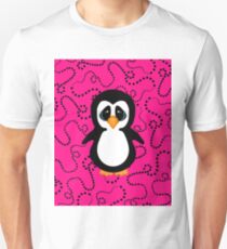 Penguin on Pink and Black Swirling Dots Unisex T-Shirt
