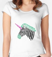 Zebra Einhorn Tailliertes Rundhals-Shirt