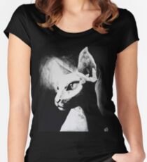 Sphynx Cat Feline Black & White Painting Art Women's Fitted Scoop T-Shirt
