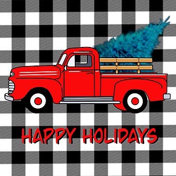 Red Plaid Wooden Texture Truck With Christmas Tree Snowflake Ugly