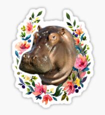 Hippo in a flower wreath Sticker