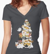 cat pile Women's Fitted V-Neck T-Shirt