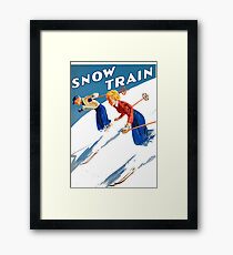 Vintage Christmas Art - Couple Skiing Framed Print