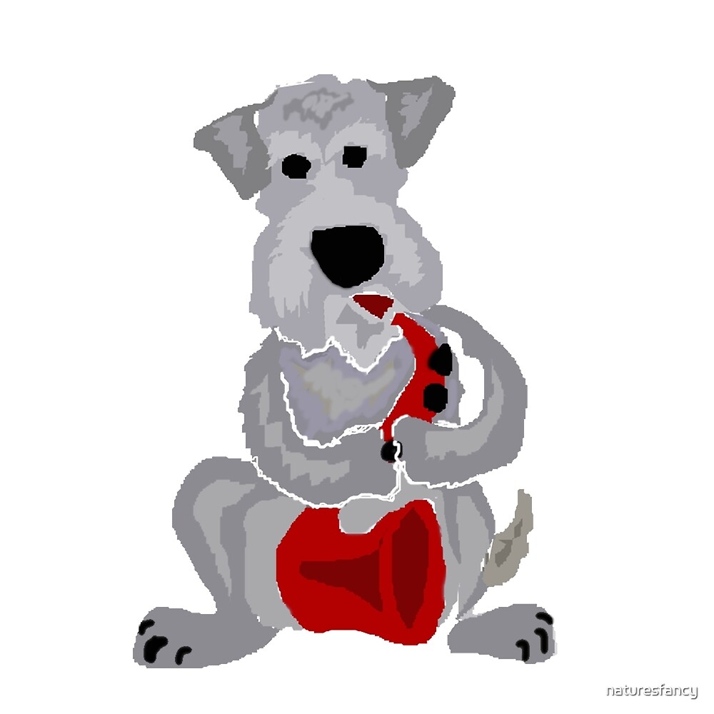 "Cool Funny Schnauzer Dog is Playing the Saxophone" by naturesfancy
