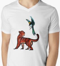 Tiger und Elster T-Shirt mit V-Ausschnitt für Männer